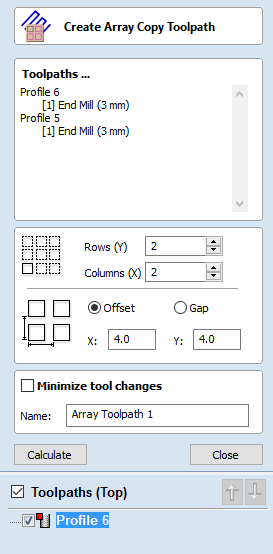 Create Array Copy Toolpath Form
